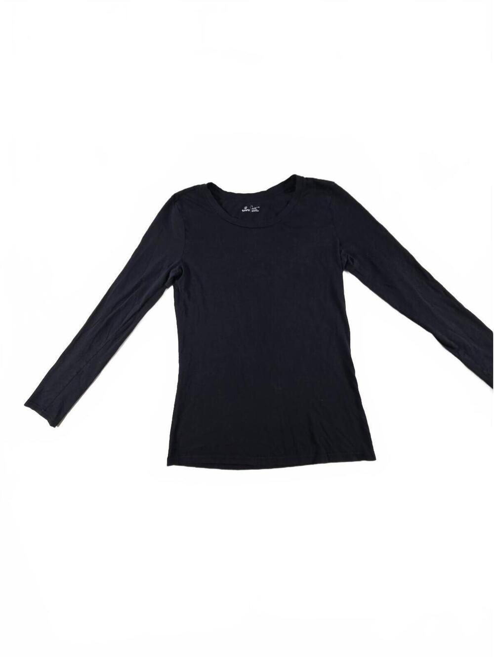 Susina Black Pima Cotton Long Sleeve Tee L Minimalist Goth Layer Fall